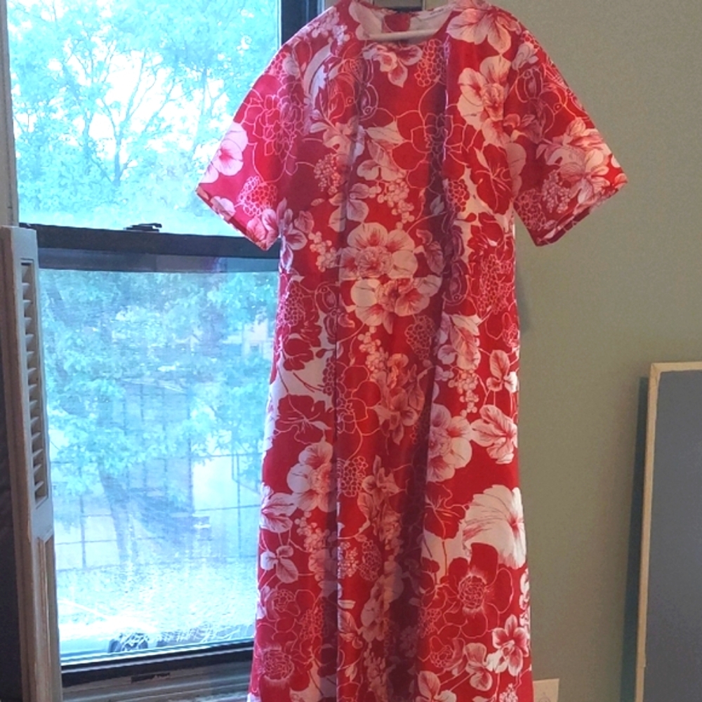 eShakti Vibrant Red and White Pocketed Floral Maxi Dress